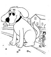 A coloring page of clifford the big red dog
